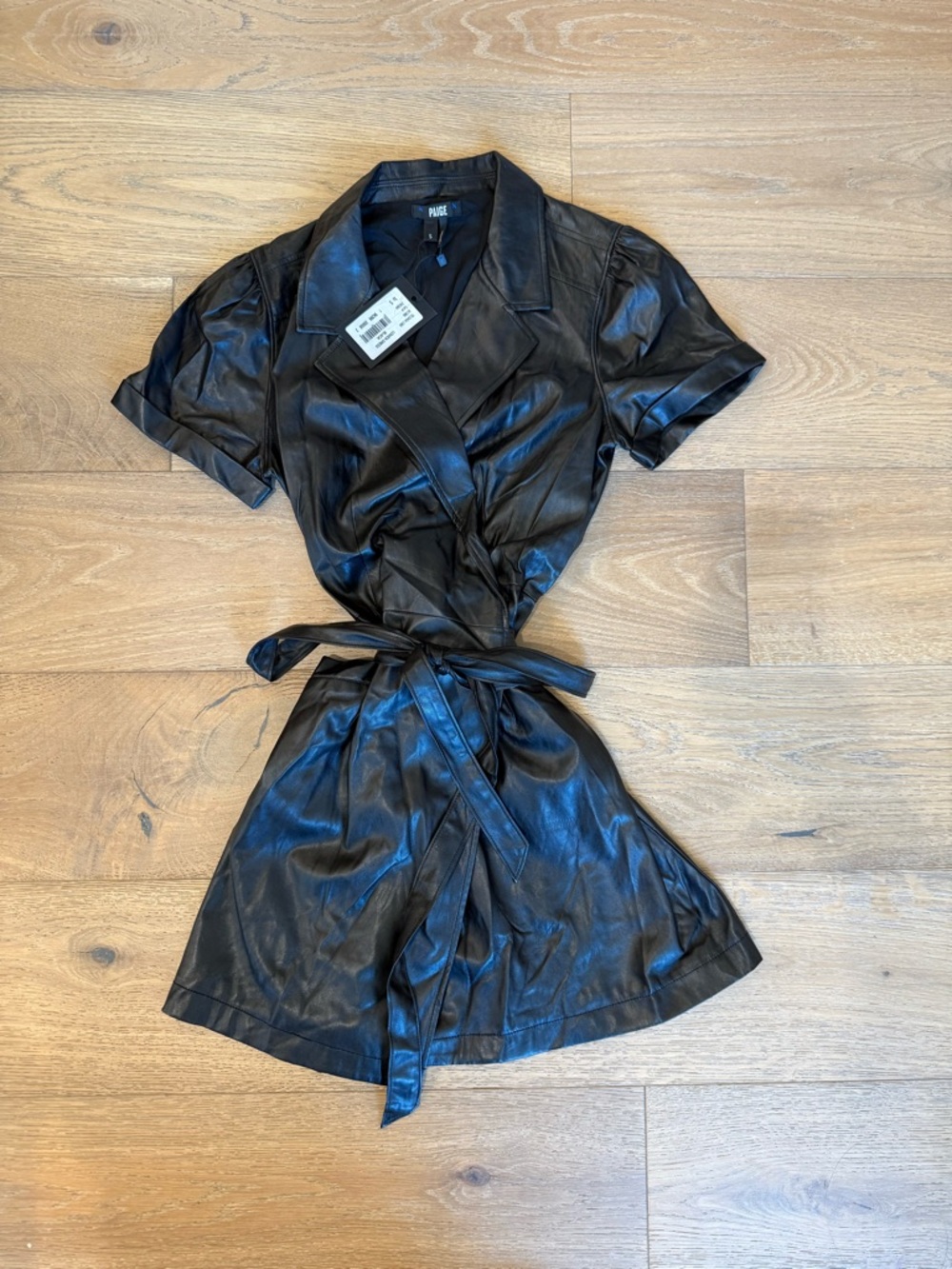 PAIGE Lowen dress Black Faux Leather Wrap mini